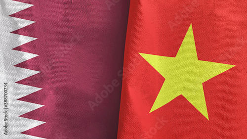 Vietnam and Qatar two flags textile cloth 3D rendering