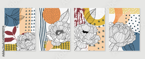Hand painted illustrations wall arts vector. Surface pattern design. Abstract art textile design with literature or natural tropical line arts painting, Covering greetings cards, cover, print, fabrics