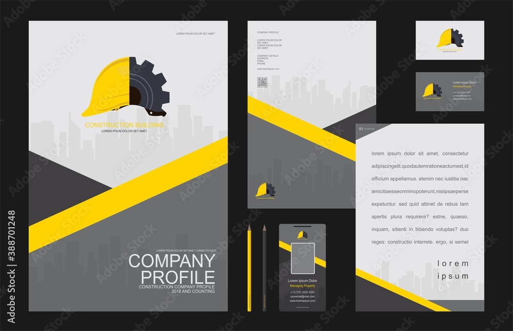 construction logos installed on stationery set construction company