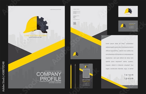 construction logos installed on stationery set construction company book company profile office stationery tools template