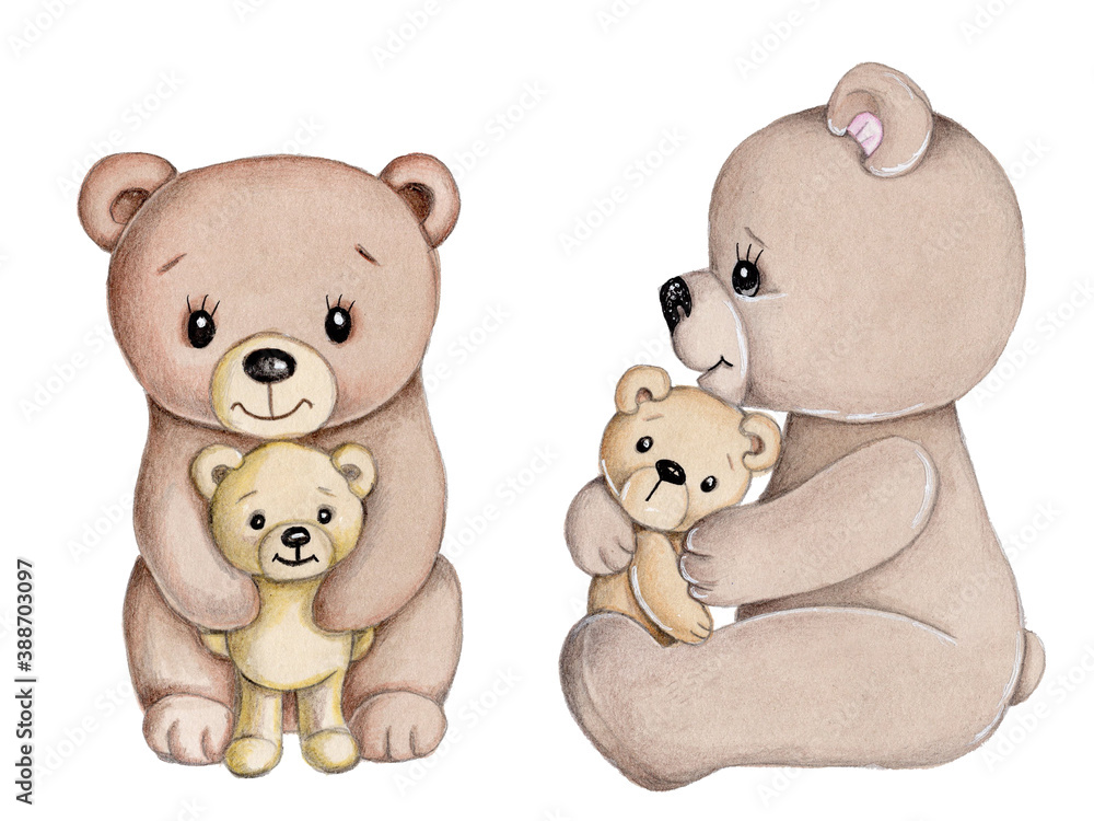 Cute cartoon teddy bear. Watercolor hand drawn sketch, illustration, icon. Isolated on white background. Cute cartoon teddy bear. Watercolor hand drawn sketch, illustration, icon. Isolated on white background.