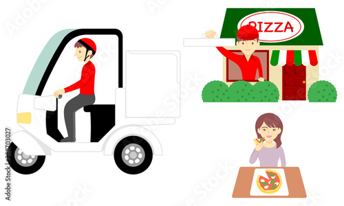 宅配ピザのイラスト素材セット／Pizza delivery illustration material set