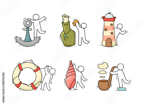 Set with sea objects and people