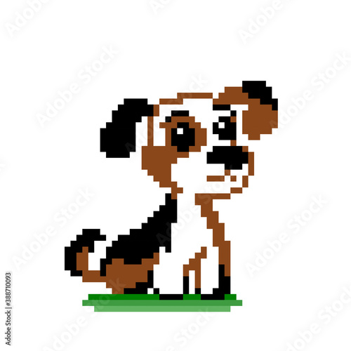 8 bit pixel of beagle puppy. Animals for game assets and cross stitch pattern in vector illustration. © Two Pixel