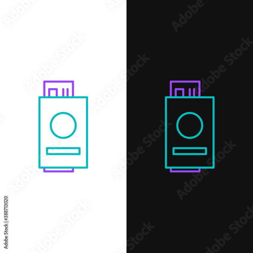 Line Passport with ticket icon isolated on white and black background. Identification Document. Concept travel and tourism. Colorful outline concept. Vector.