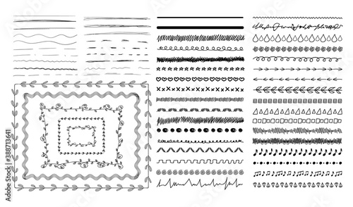 Vector Set of Hand Drawn Underline Strokes, Doodle Frames and Decorative Lines, Borders Isolated, Black Freehand Drawings.