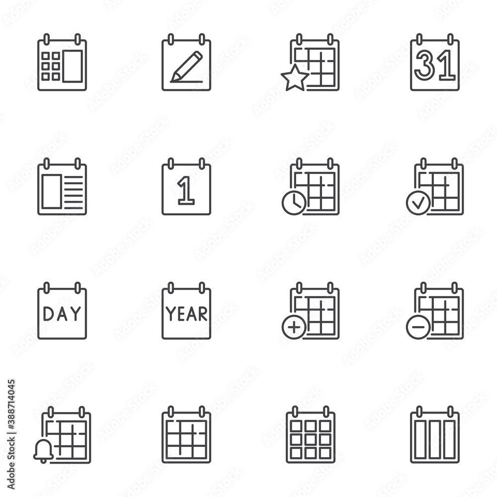Calendar appointment line icons set, outline vector symbol collection, linear style pictogram pack. Signs, logo illustration. Set includes icons as calendar day page, agenda organizer, event planner