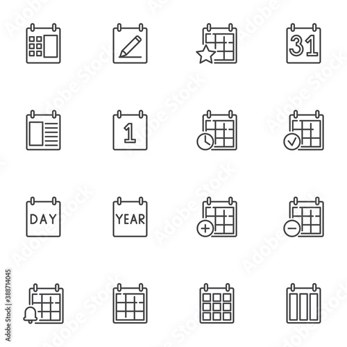 Calendar appointment line icons set, outline vector symbol collection, linear style pictogram pack. Signs, logo illustration. Set includes icons as calendar day page, agenda organizer, event planner