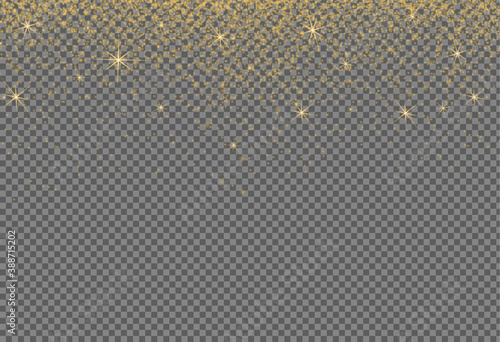 Gold glitter particles isolate on png or transparent  background with sparkling  snow, star light  for Christmas, New Year, Birthdays, Special event, luxury card,  rich style.  Vector illustration
