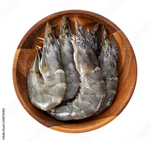 Raw prawns isolated on white background. Top view