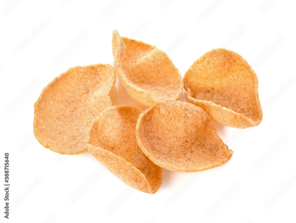 Traditional Thai snack, Rice cracker mix fish meat on white background Traditional Thai snack, Rice cracker mix fish meat on white background