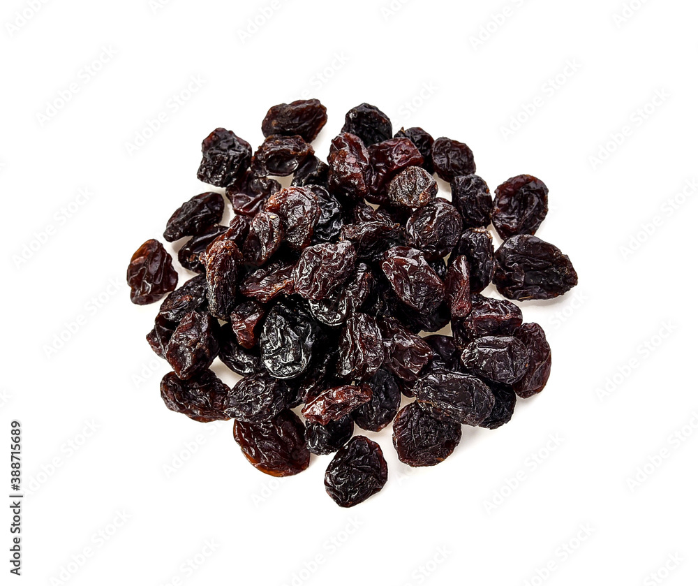 Dried raisins on white background. Top view Dried raisins on white background. Top view