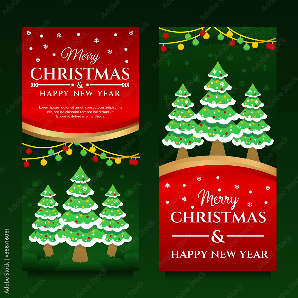 Merry Christmas and Happy New Year Banner template with Christmas tree