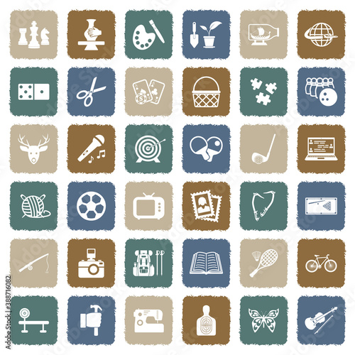 Hobbies Icons. Grunge Color Flat Design. Vector Illustration.