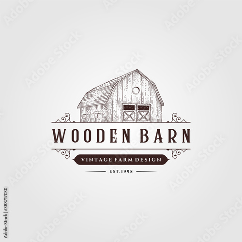 wooden barn logo vintage illustration design, vintage farm logo design