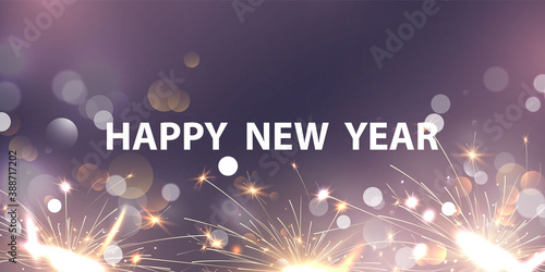 firework sparkler and christmas themed Celebration party Happy New Year Gold background design.