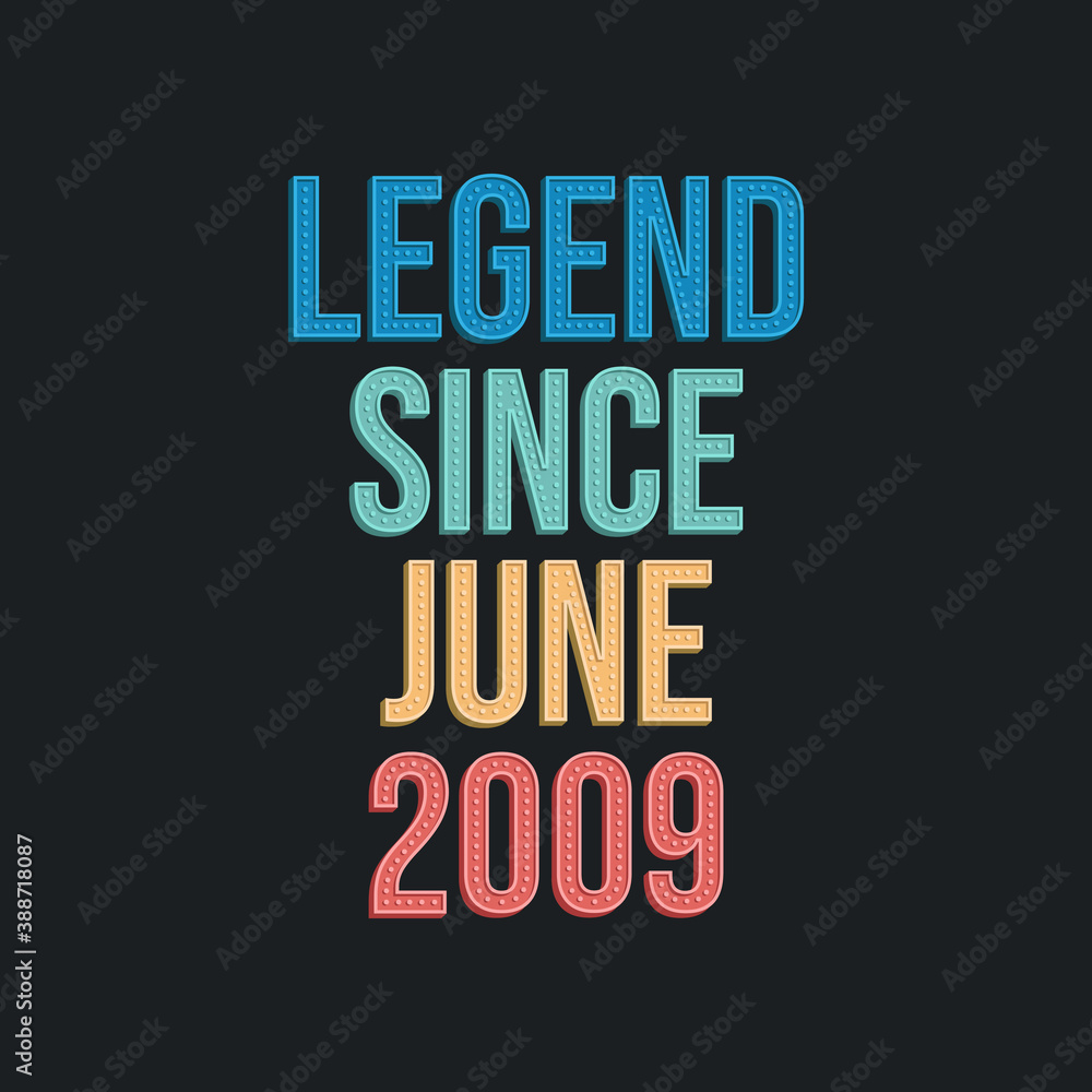 Obraz premium Legend since June 2009 - retro vintage birthday typography design for Tshirt