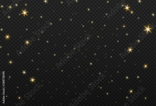 Snow gold glitter particles isolate on png or transparent  background with sparkling  snow, star light  for Christmas, New Year, Birthdays, Special event, luxury card,rich style.  Vector,illustration