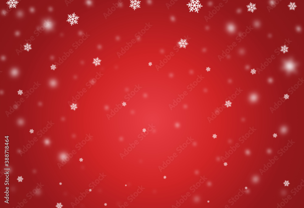 Christmas bokeh falling snow isolate on red  background with sparkling  snowflake, star light  for New Year, Birthdays, Valentines,Special event, luxury card,  rich style.  Vector  illustration