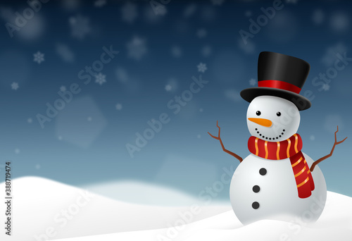 Snowman wearing  hat and scarf smile  in snowy landscapes isolate on png or transparent  background, graphic resources  for  Christmas,New  Year, Birthdays, Special event, vector illustration © Only Flags