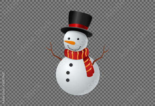 Snowman wearing hat and scarf smile isolate on png or transparent background, graphic resources for Christmas,New Year, Birthdays, Special event, vector illustration