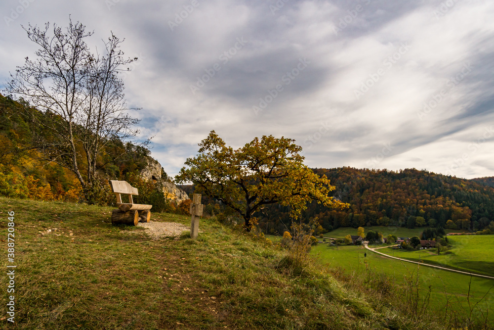 Fantastic vantage point on the Lugen in the colorful Danube Valley in autumn near Beuron