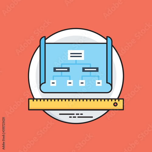 
Project workflow depiction via presence of measuring scale with hierarchy of main entity is attached to further sub-entities 

