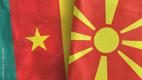 Fototapeta Naklejka Na Ścianę i Meble -  North Macedonia and Cameroon two flags textile cloth 3D rendering