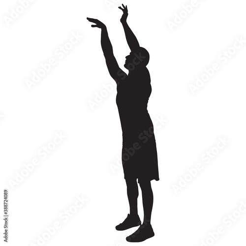 Professional basketball player silhouette shooting ball into the hoop  vector illustration