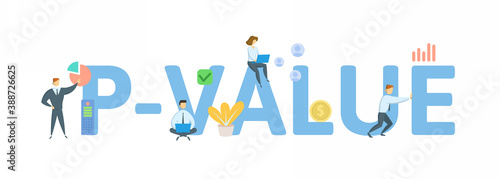P-value. Concept with keywords, people and icons. Flat vector illustration. Isolated on white background.