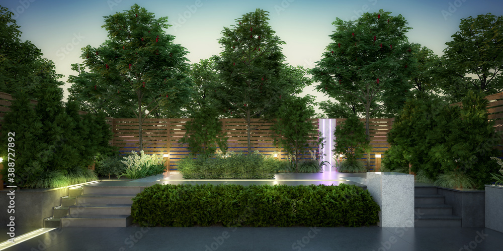 Empty Garden Patio - panoramic 3d visualization
