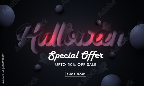 Horror calligraphy text of halloween night special offer sale web banner or poster design for advertising. photo