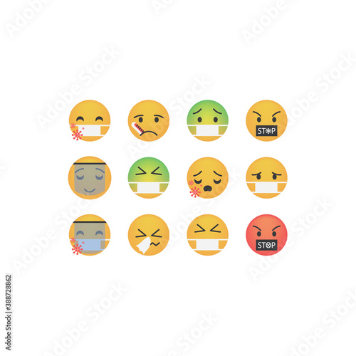 Set of emoticon with coronavirus