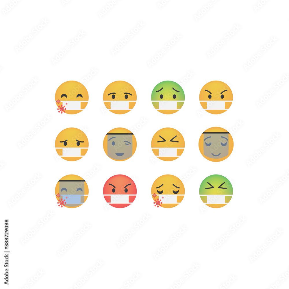 Set of emoticon with coronavirus Set of emoticon with coronavirus
