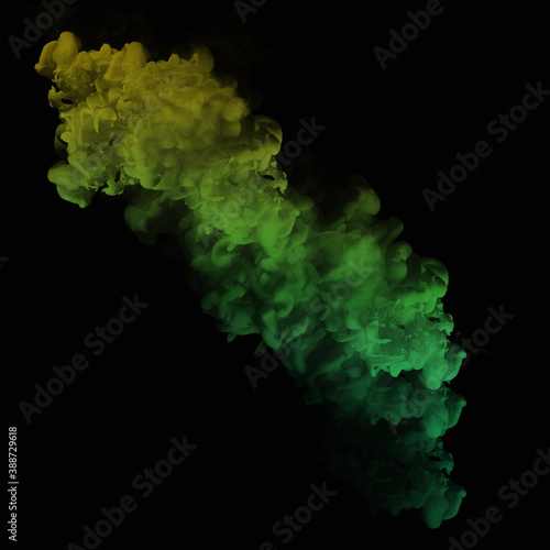 abstract green and yellow smoke natural overlay white fog realistic effect dust on black.