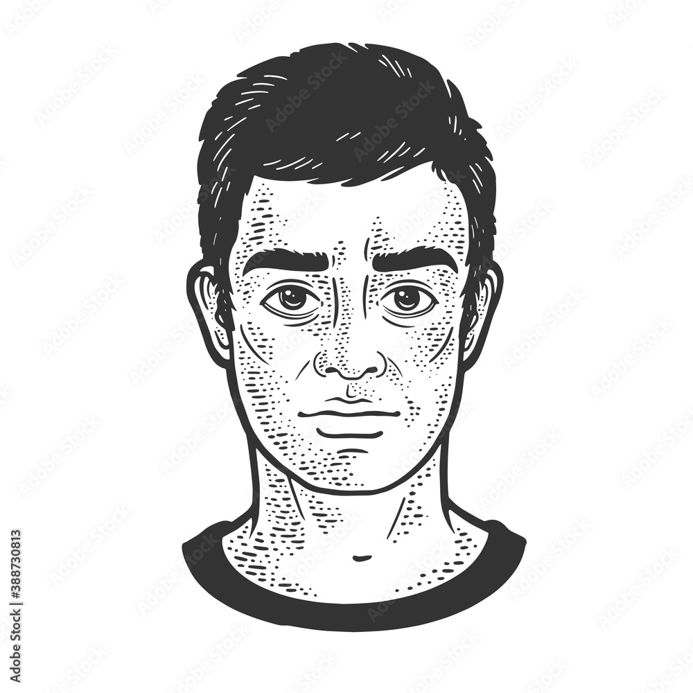 Man face classic hairstyle sketch engraving vector illustration. T-shirt apparel print design. Scratch board imitation. Black and white hand drawn image. Man face classic hairstyle sketch engraving vector illustration. T-shirt apparel print design. Scratch board imitation. Black and white hand drawn image.