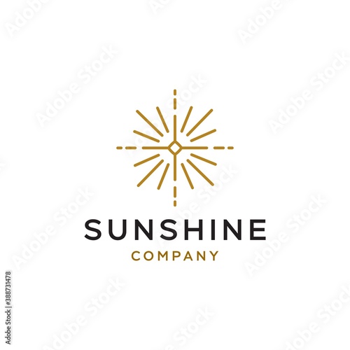 sun logo, sunset sunrise with beach ocean sea water logo icon vector in trendy line linear, abstract outline logo vector for hotel or spa