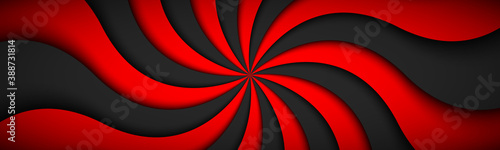 Decorative modern red spiral header. Swirling radial pattern banner. Simple abstract vector illustration
