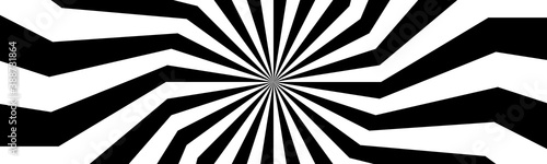 Black and white spiral header. Swirling radial banner. Abstract vector illustration