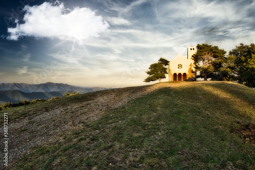 sunset on Bignone mountain old church