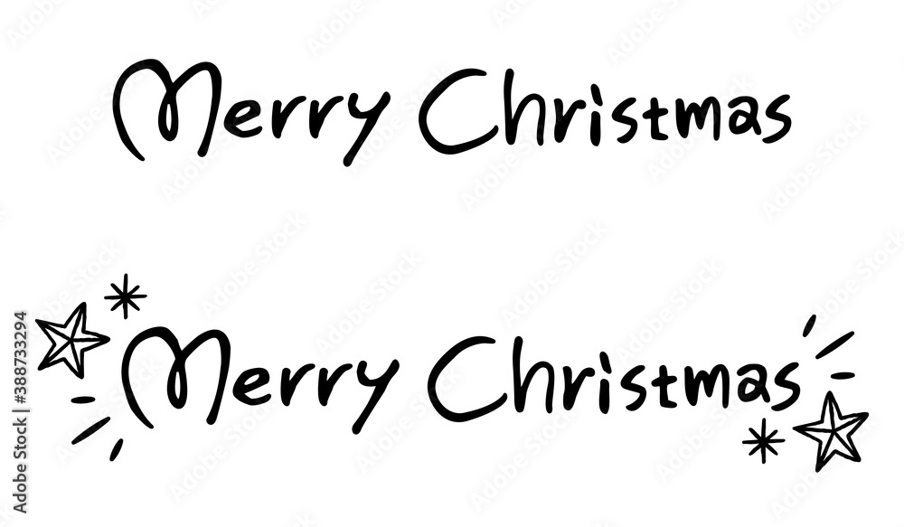 手書きのオシャレなメリークリスマスのロゴマーク／タイポグラフィ／レタリング／モノクロ　 Merry Christmas logo, typography