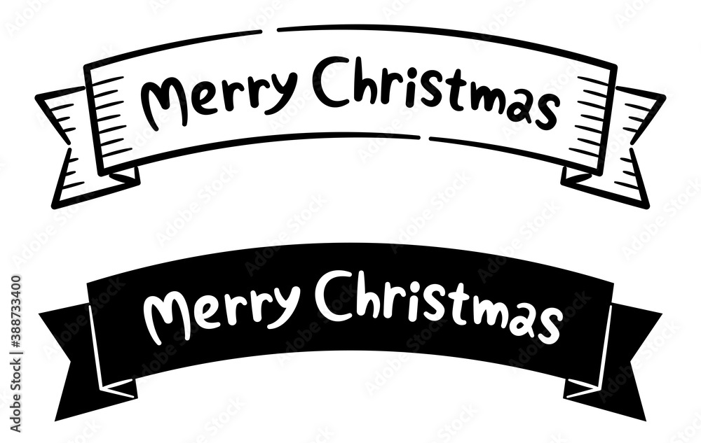 Obraz premium 手描き風リボンデザインのメリークリスマスロゴマーク／レタリング／タイポグラフィ／モノクロ Merry Christmas logo, typography