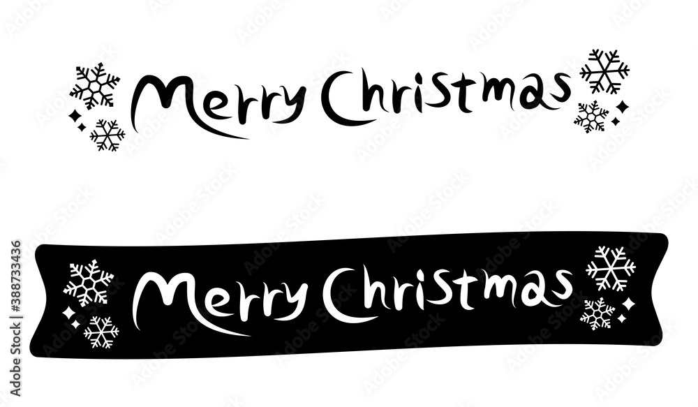 モノクロのメリークリスマスのラベルロゴマーク／レタリング／タイポグラフィ　 Merry Christmas logo, typography