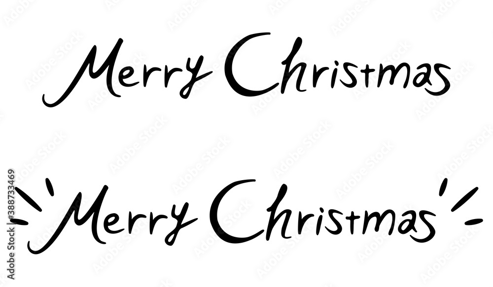 手書きのおしゃれなメリークリスマスロゴマーク／レタリング／タイポグラフィ　手描き風筆記体　モノクロ　 Merry Christmas logo, typography