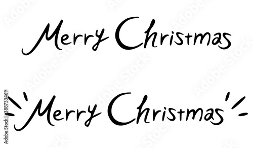 手書きのおしゃれなメリークリスマスロゴマーク／レタリング／タイポグラフィ 手描き風筆記体 モノクロ Merry Christmas logo, typography