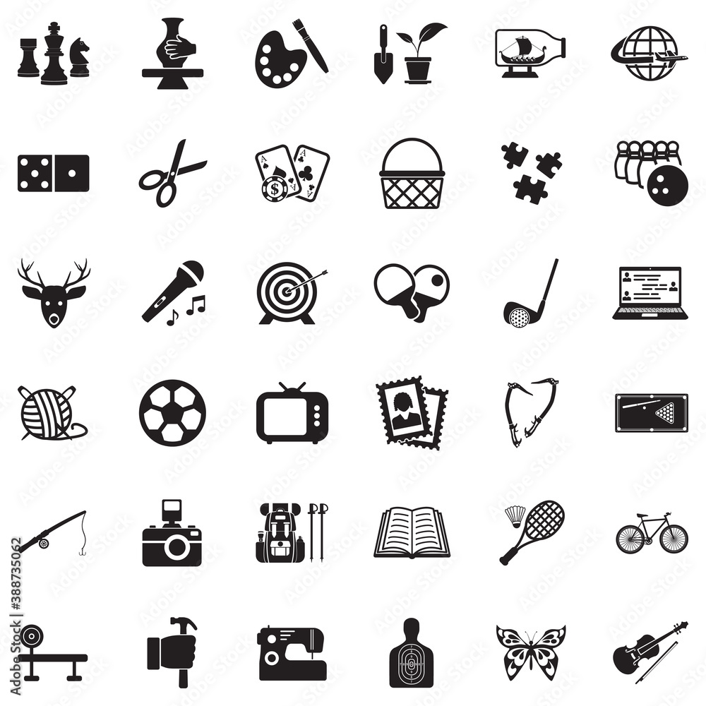 Hobbies Library Icon Hobbies Icons. Black Flat Design. Vector Illustration. Stock Vector ...