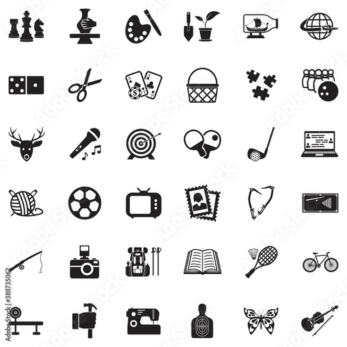 Hobbies Icons. Black Flat Design. Vector Illustration. photo