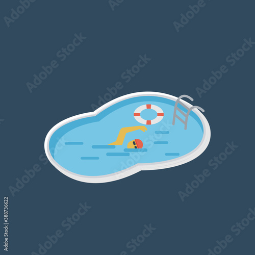 
A small pond with safety guards and swimmer depicting concept of swimming pool 
