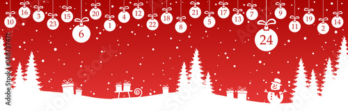 advent calendar 1 to 24 on christmas baubles