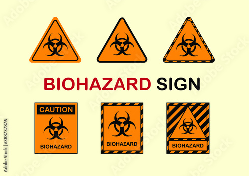 Collection of biohazard sign. A symbol  infectious biological agent  such as bacteria, virus or chemical substance.